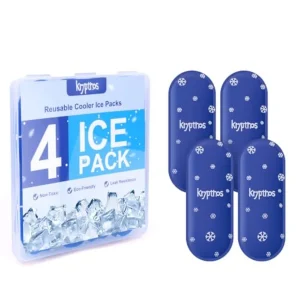 Krypthos 4 Mini Gel Reusable Ice Packs for Cooler Bag, TSA Approved Travel Ice Pack